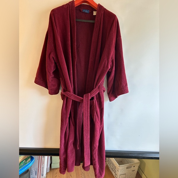 VINTAGE TOWNCRAFT USA MADE SHABBY MENS BURGUNDY TERRY COTH ROBE WITH BELT - Picture 1 of 7